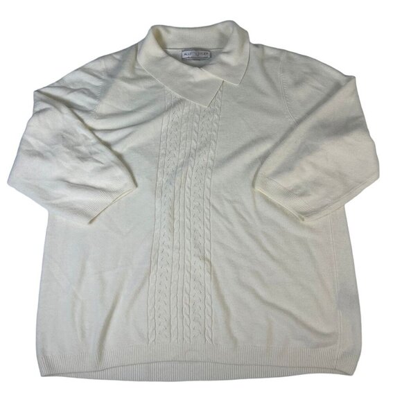 Allison Daley Sweater White Quarter Sleeve Mock Neck Collard Casual Women's Top - Picture 1 of 4